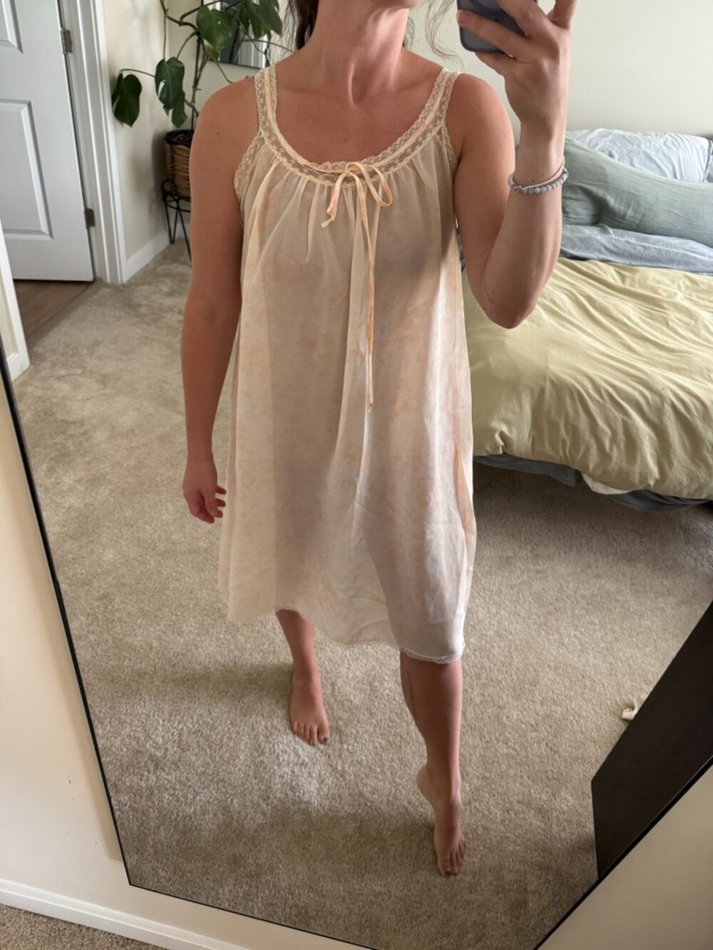Vintage Parisian Maid for Saks Fifth Avenue Orange Cream Floral Nightgown Small